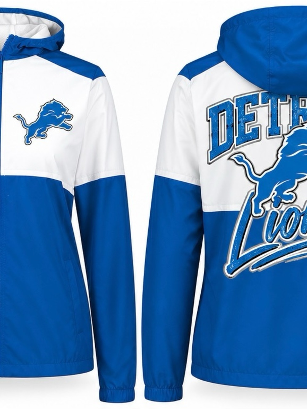 Women's Blue & White Team Graphic Hooded Rain Jacket